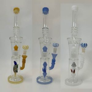 Glass Waterpipe with Color Rim and Double Perc - 18 Inch - WPAG40
