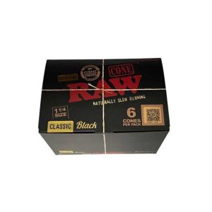 Raw Black Classic Retro Cone - 1.25 Size - 6 Counts Per Pack - 32 Packs Per Box